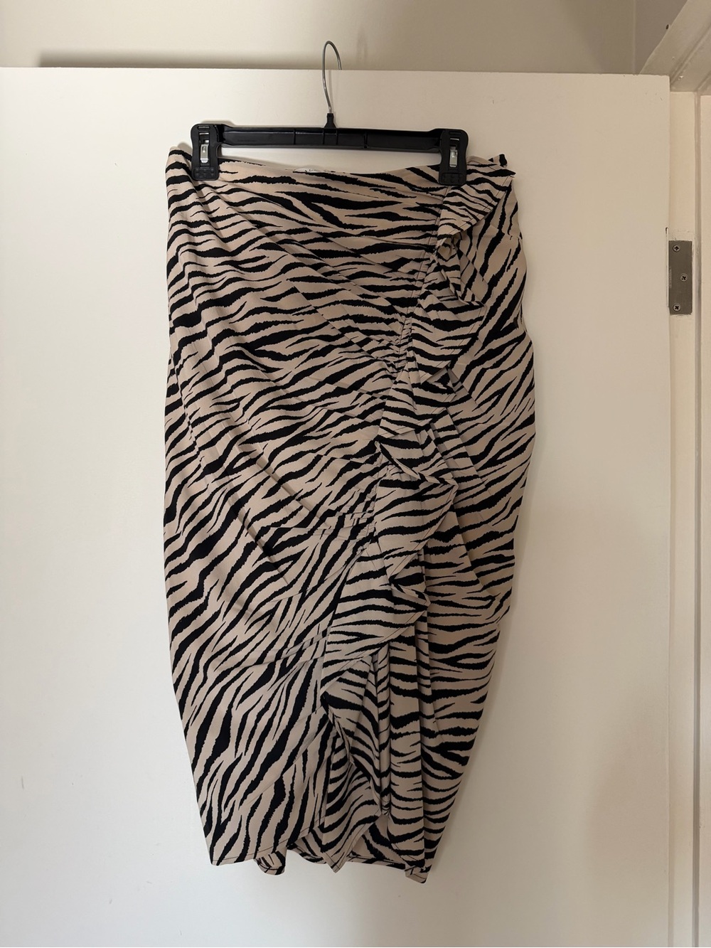 A.L.C. Zebra Ruched Midi Skirt - Black & Cream